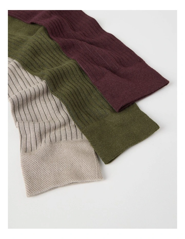 3 Pack Soft Top Rib Socks in Cobblestone, Forest, and Burgundy image 2