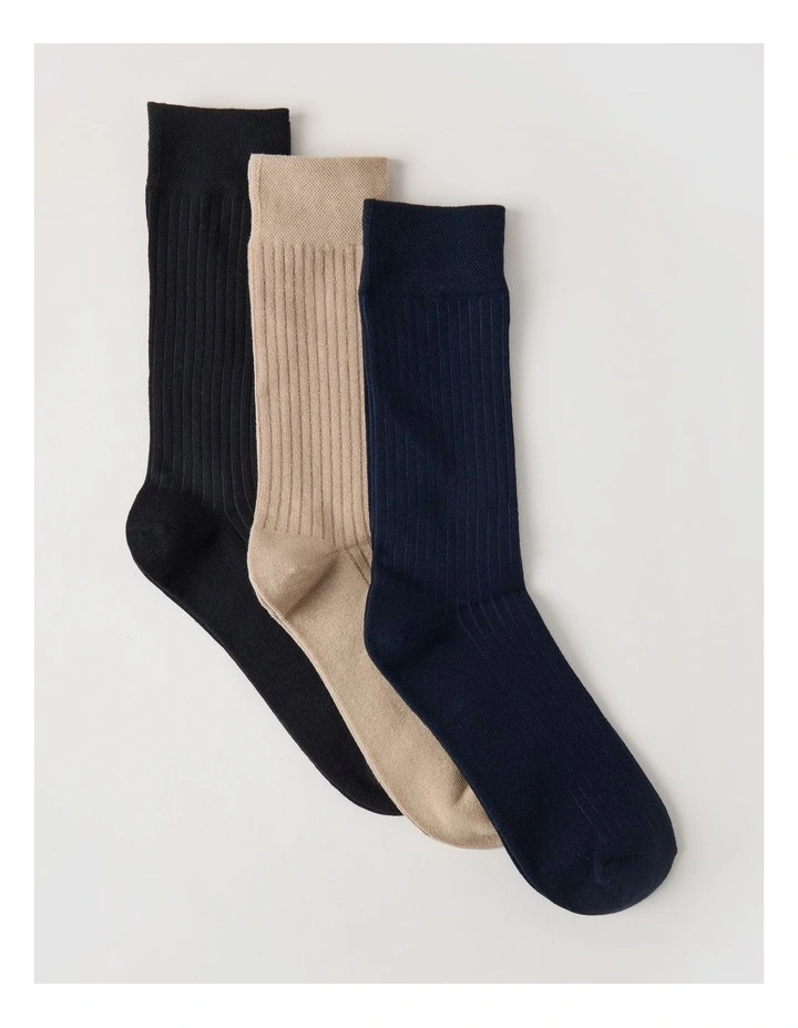 3 Pack Soft Top Rib Socks in Black, Sand, and Denim image 1