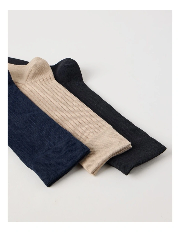 3 Pack Soft Top Rib Socks in Black, Sand, and Denim image 2