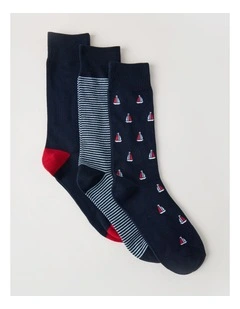 3 Pack Nautical Soft Top Socks