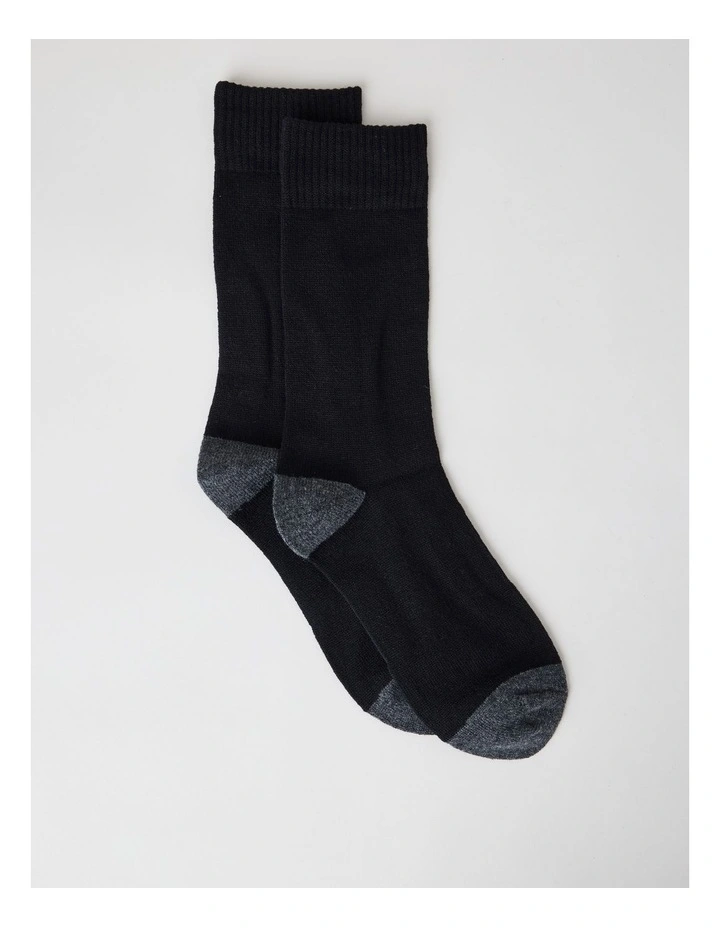 Merino Wool Boot Socks in Black and Moss Marle image 1