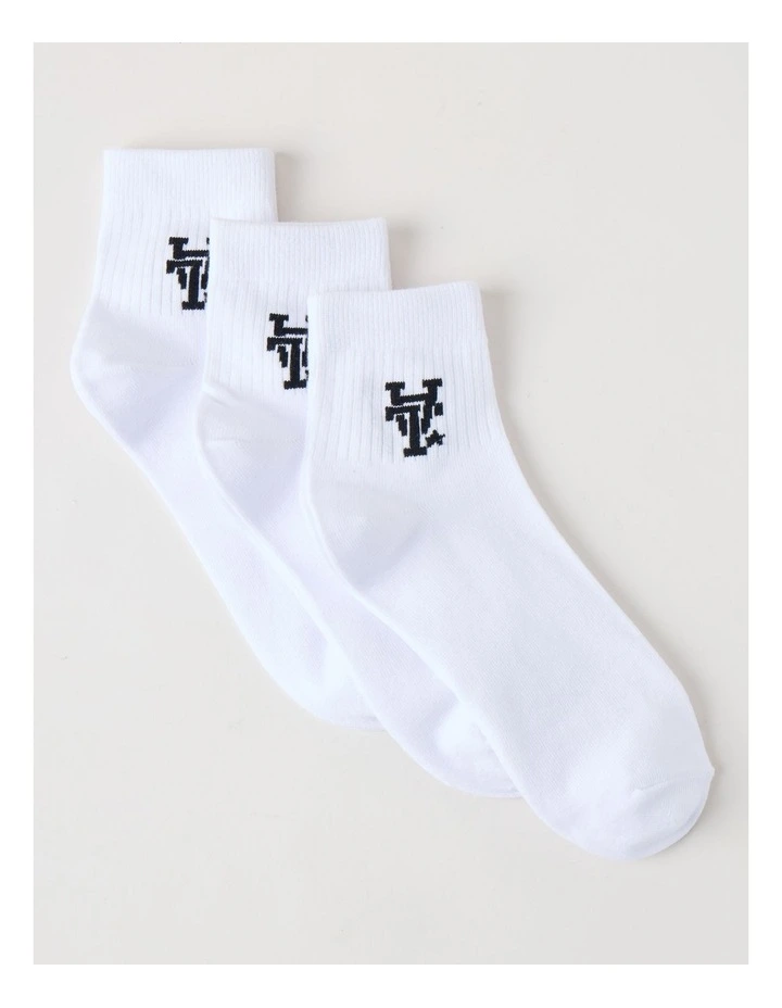 3 Pack Ankle Crew Logo Socks in White image 1