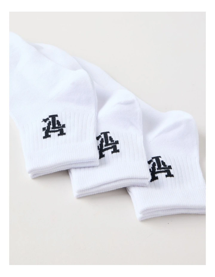 3 Pack Ankle Crew Logo Socks in White image 2