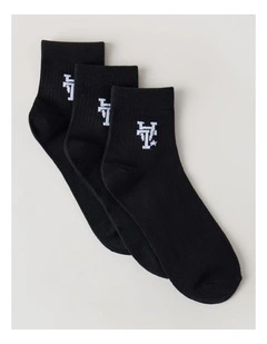 3 Pack Ankle Crew Logo Socks in Black