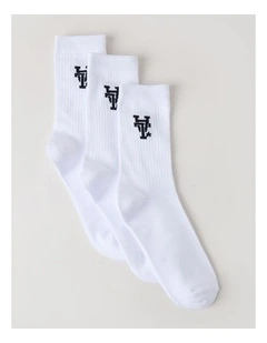3 Pack Crew Logo Socks in White