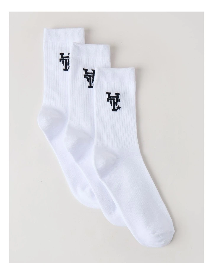 3 Pack Crew Logo Socks in White image 1