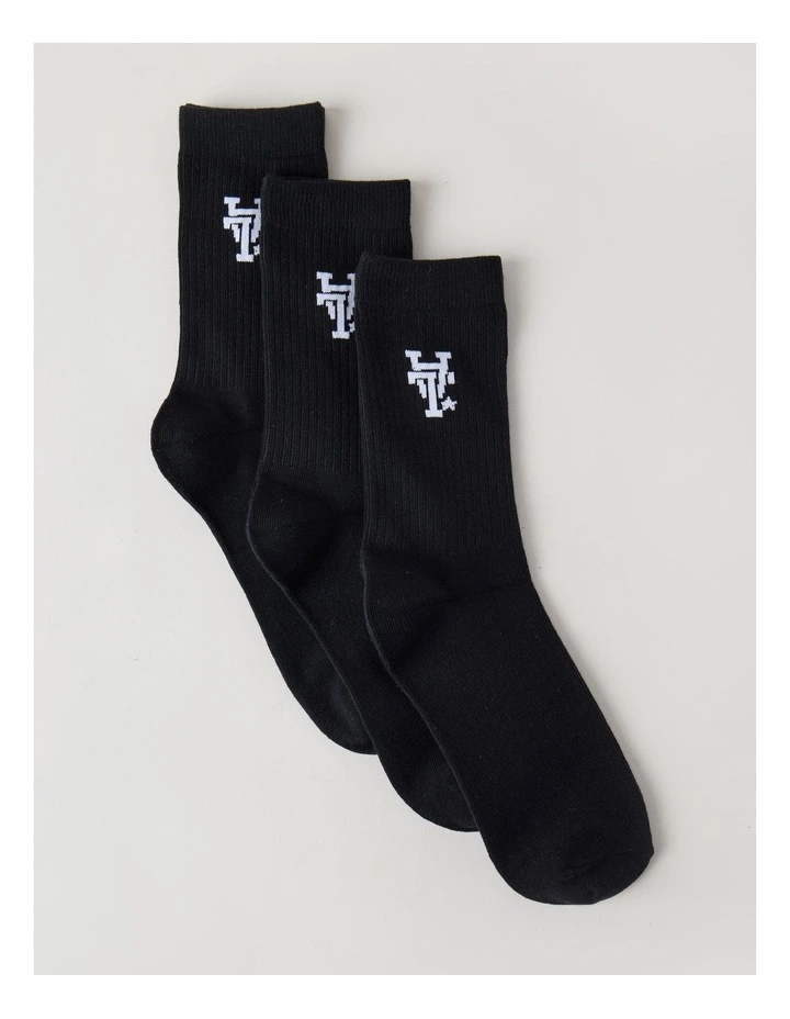 3 Pack Crew Logo Socks in Black image 1
