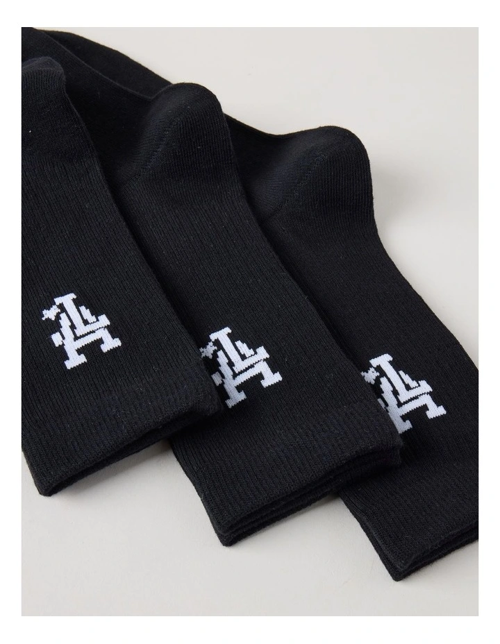 3 Pack Crew Logo Socks in Black image 2