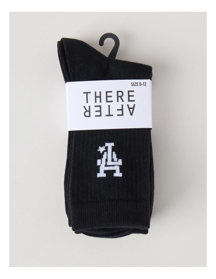 3 Pack Crew Logo Socks in Black image 3