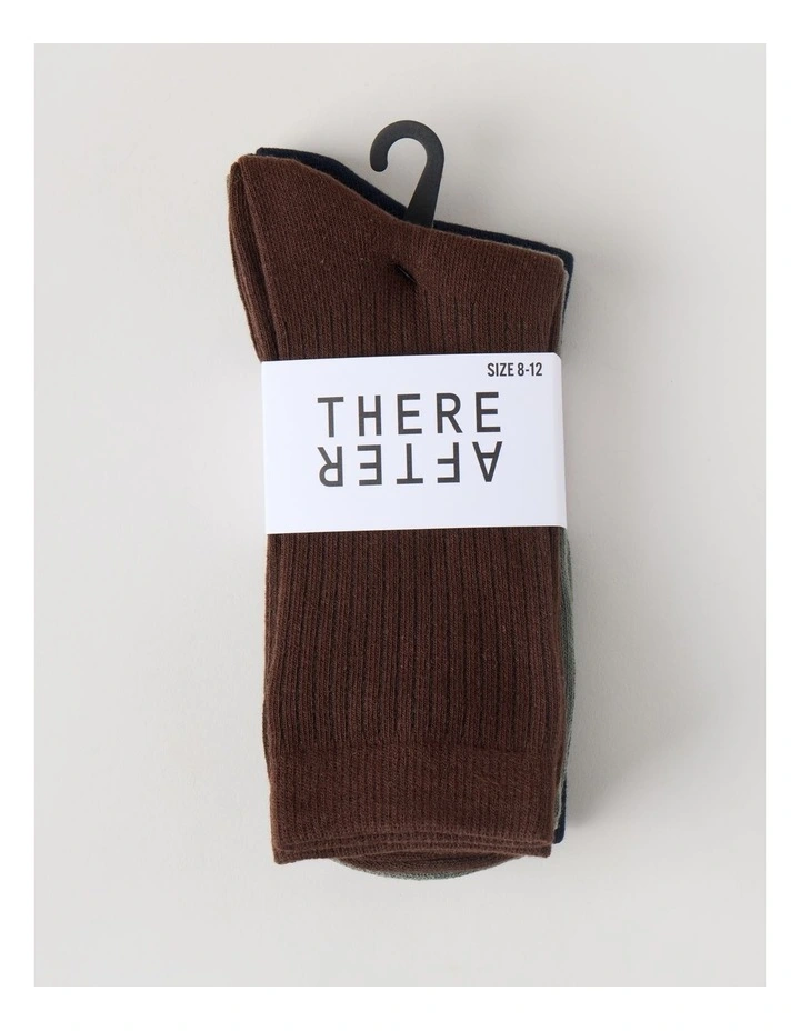 3 Pack Colour Crew Sport Socks in Warm Dark Brown, Olive, and Navy image 3