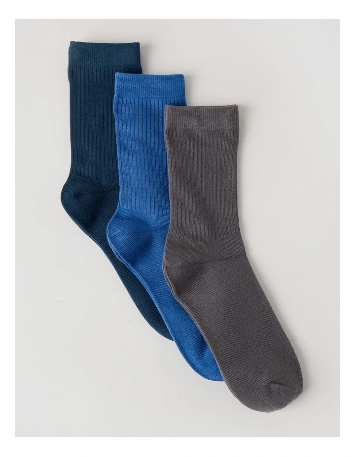 3 Pack Colour Crew Sport Socks in Teal, Blue, and Charcoal image 1