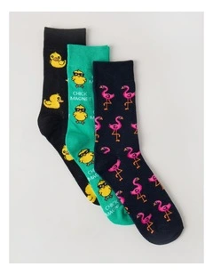 3 Pack Novelty Socks in Black and Emerald