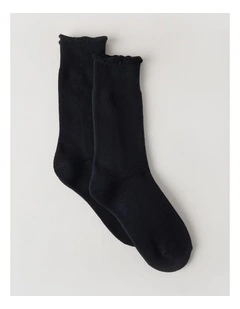 2 Pack Cotton Terry Socks in Black