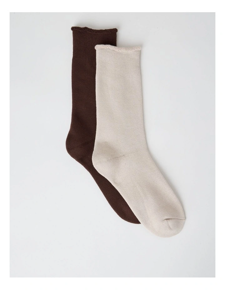 2 Pack Cotton Terry Socks in Warm Dark Brown and Stone image 1