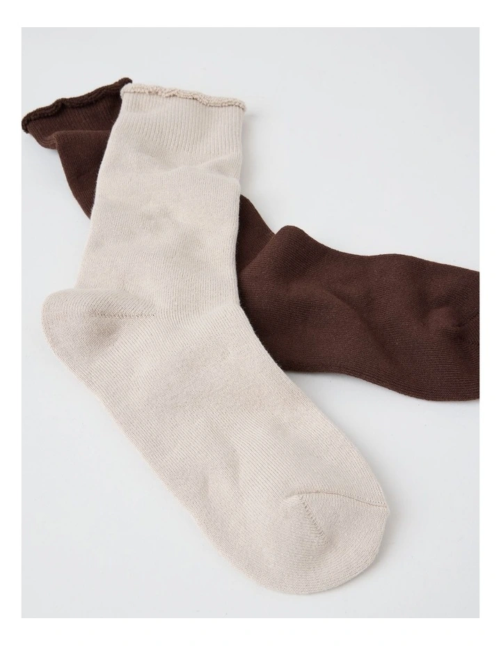 2 Pack Cotton Terry Socks in Warm Dark Brown and Stone image 2