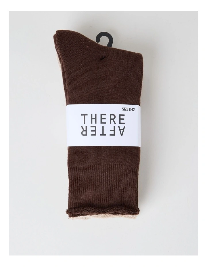 2 Pack Cotton Terry Socks in Warm Dark Brown and Stone image 3