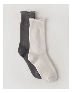 2 Pack Cotton Terry Socks in Warm Grey and Moonbeam