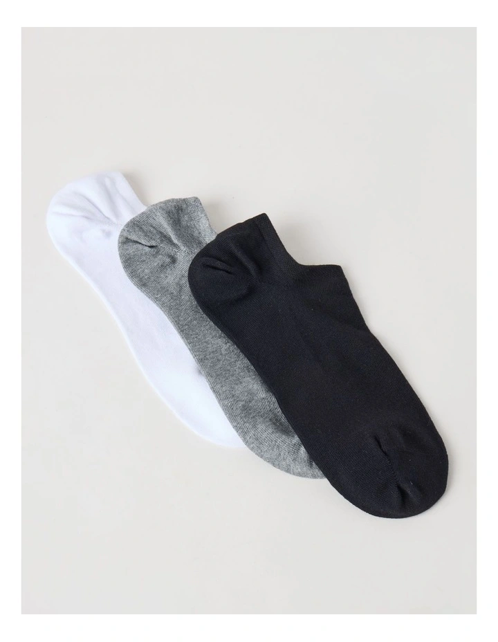 3 Pack Lowcut Liner Socks in Black, Grey, & White image 1
