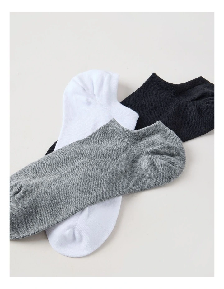 3 Pack Lowcut Liner Socks in Black, Grey, & White image 2