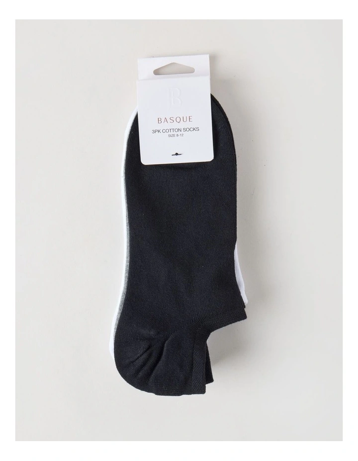 3 Pack Lowcut Liner Socks in Black, Grey, & White image 3