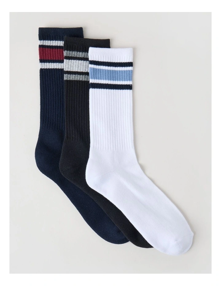 3 Pack Sports Crew Socks in Multi Stripe image 1