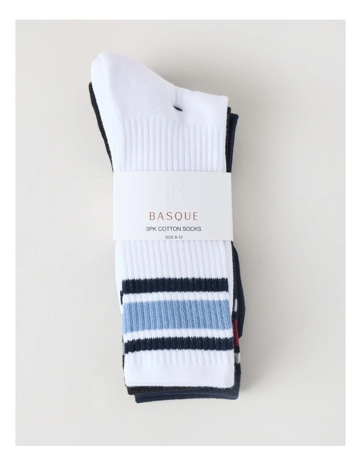 3 Pack Sports Crew Socks in Multi Stripe image 3
