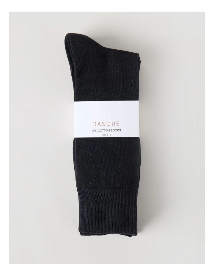 4 Pack Plain Socks in Black image 3