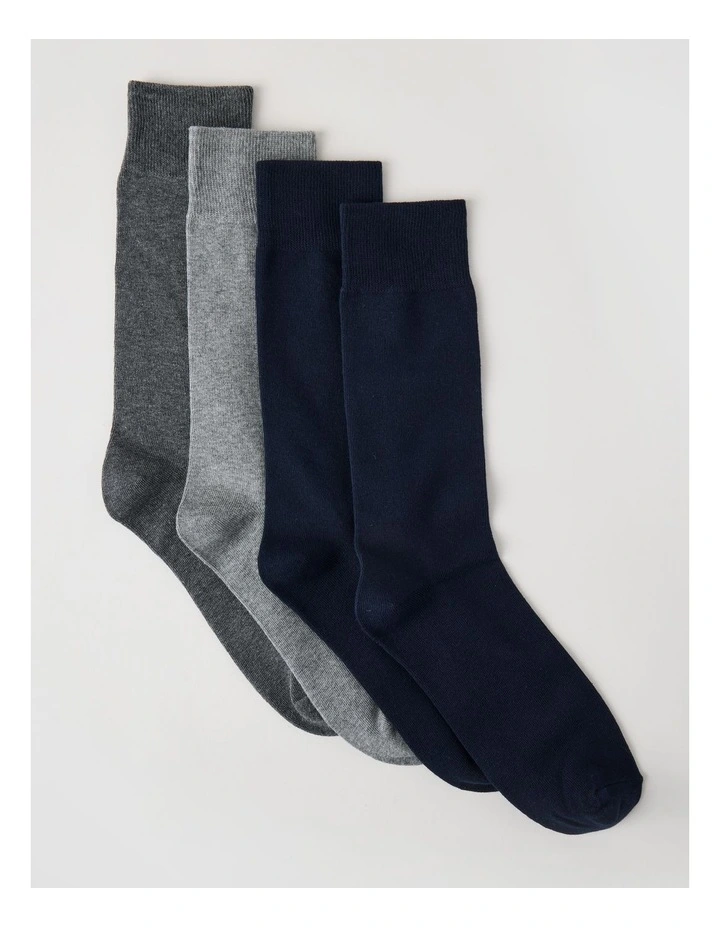 4 Pack Plain Socks in Navy, Grey, & Charcoal image 1