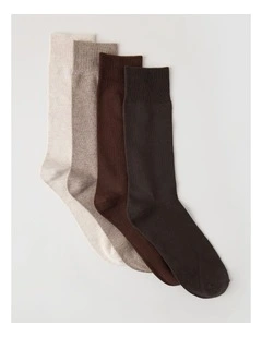 4 Pack Plain Socks in Assorted Browns