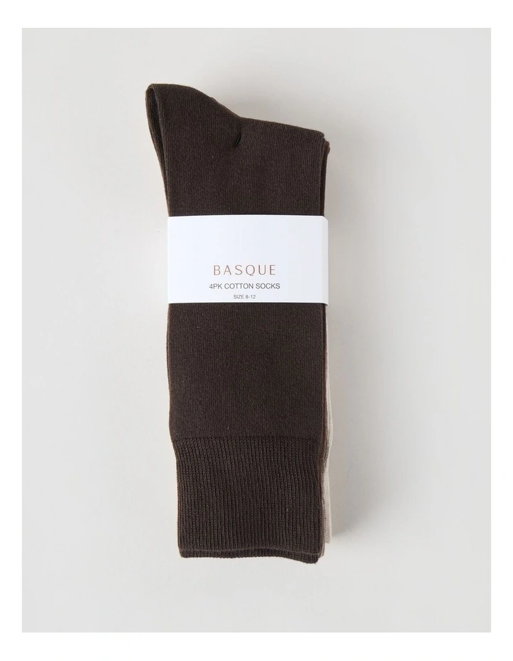 4 Pack Plain Socks in Assorted Browns image 3