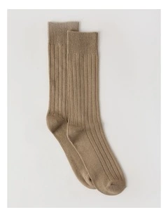 Winter Rib Cotton Socks in Burnt Honey