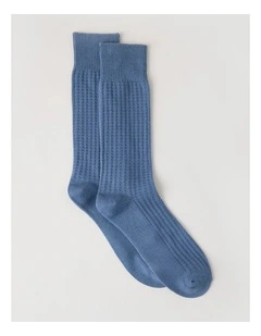 Waffle Cotton Socks in Blue Shadow