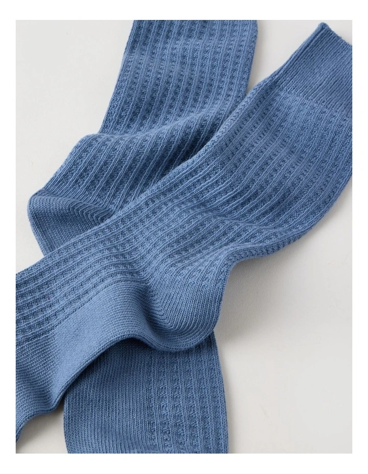 Waffle Cotton Socks in Blue Shadow image 2