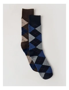 2 Pack Argyle Socks in Navy & Chocolate