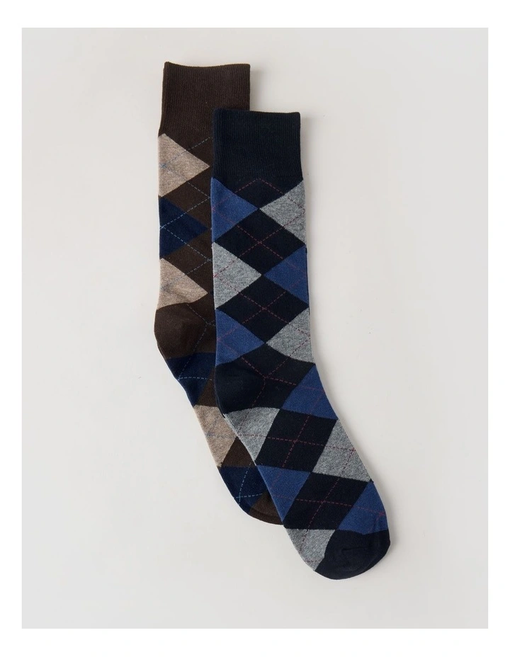 2 Pack Argyle Socks in Navy & Chocolate image 1