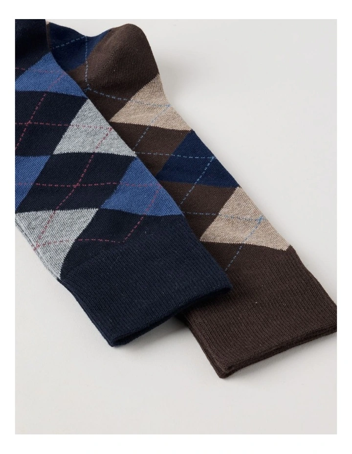 2 Pack Argyle Socks in Navy & Chocolate image 2