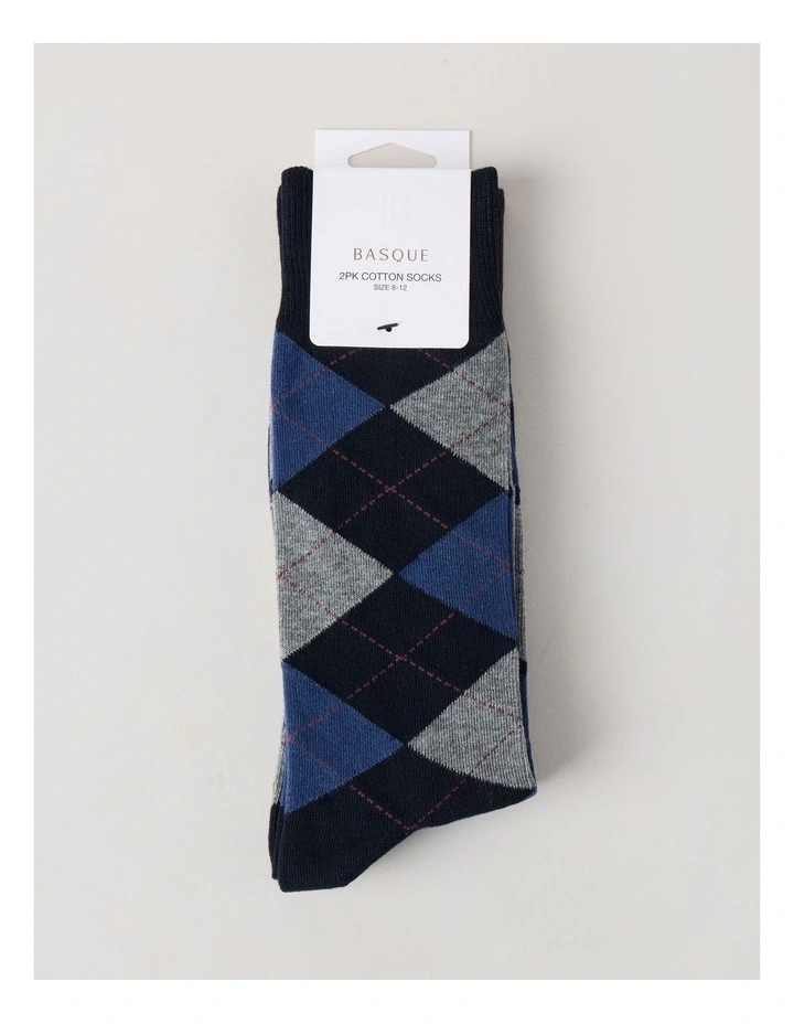 2 Pack Argyle Socks in Navy & Chocolate image 3