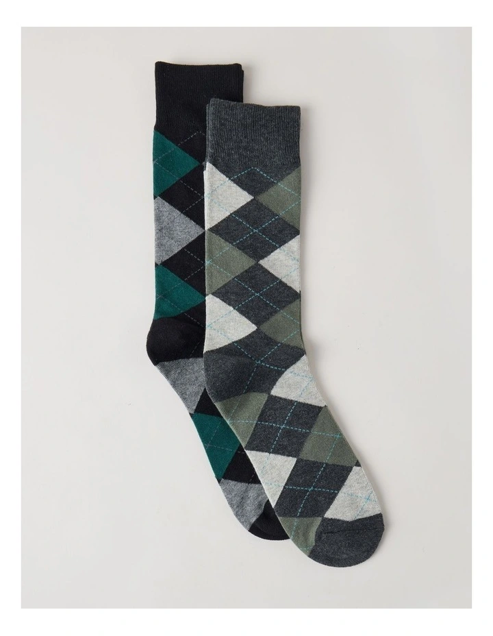 2 Pack Argyle Socks in Black & Green image 1