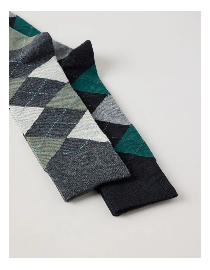 2 Pack Argyle Socks in Black & Green image 2