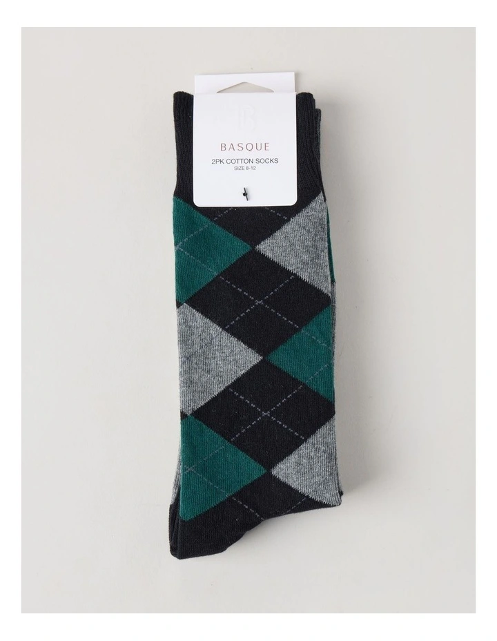 2 Pack Argyle Socks in Black & Green image 3
