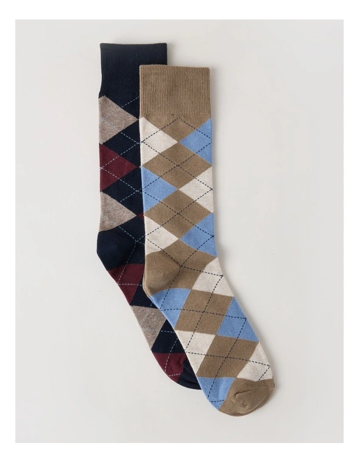 2 Pack Argyle Socks in Navy & Burnt Honey image 1