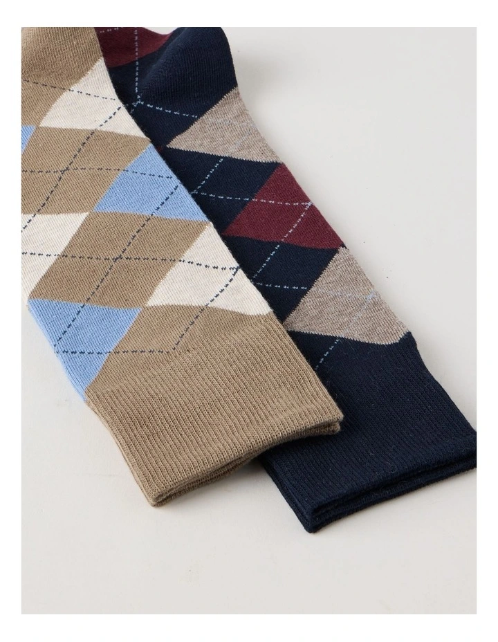 2 Pack Argyle Socks in Navy & Burnt Honey image 2