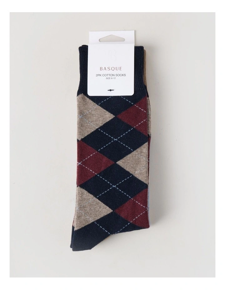 2 Pack Argyle Socks in Navy & Burnt Honey image 3