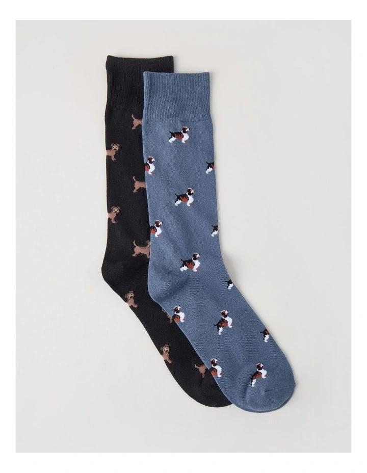2 Pack Dog Socks in Blue Shadow & Black image 1