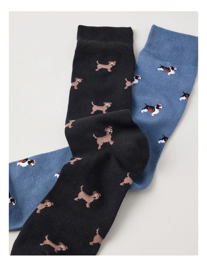 2 Pack Dog Socks in Blue Shadow & Black image 2