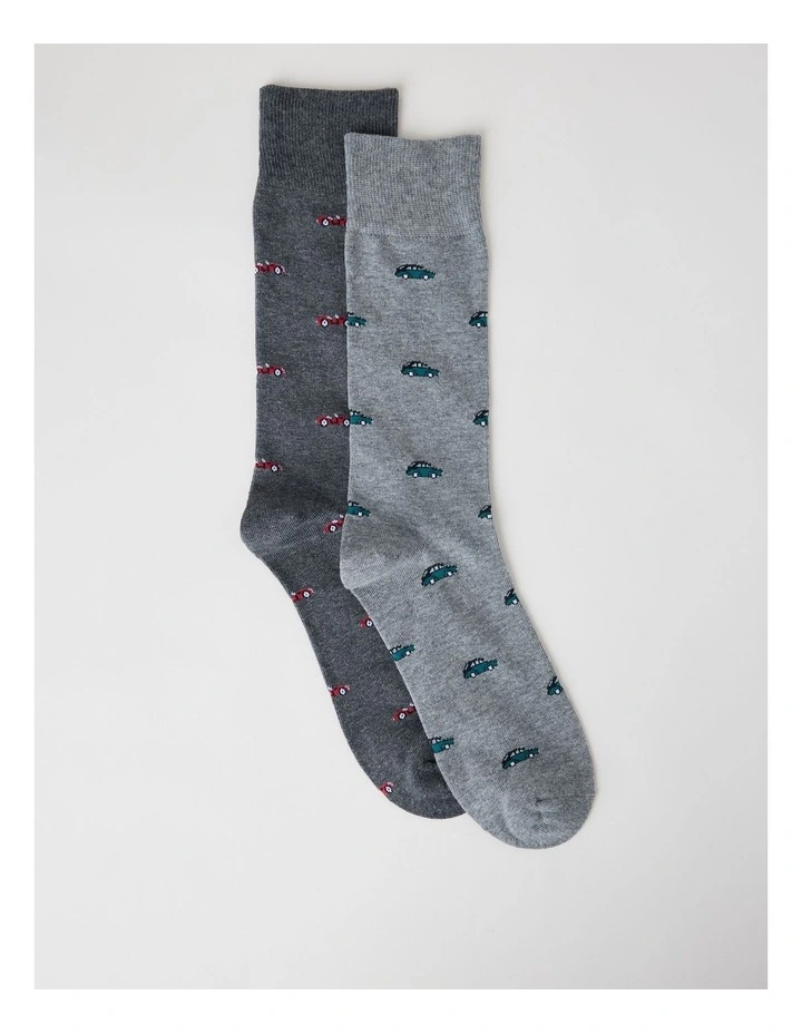 2 Pack Cars Socks in Charcoal Marle & Warm Grey image 1