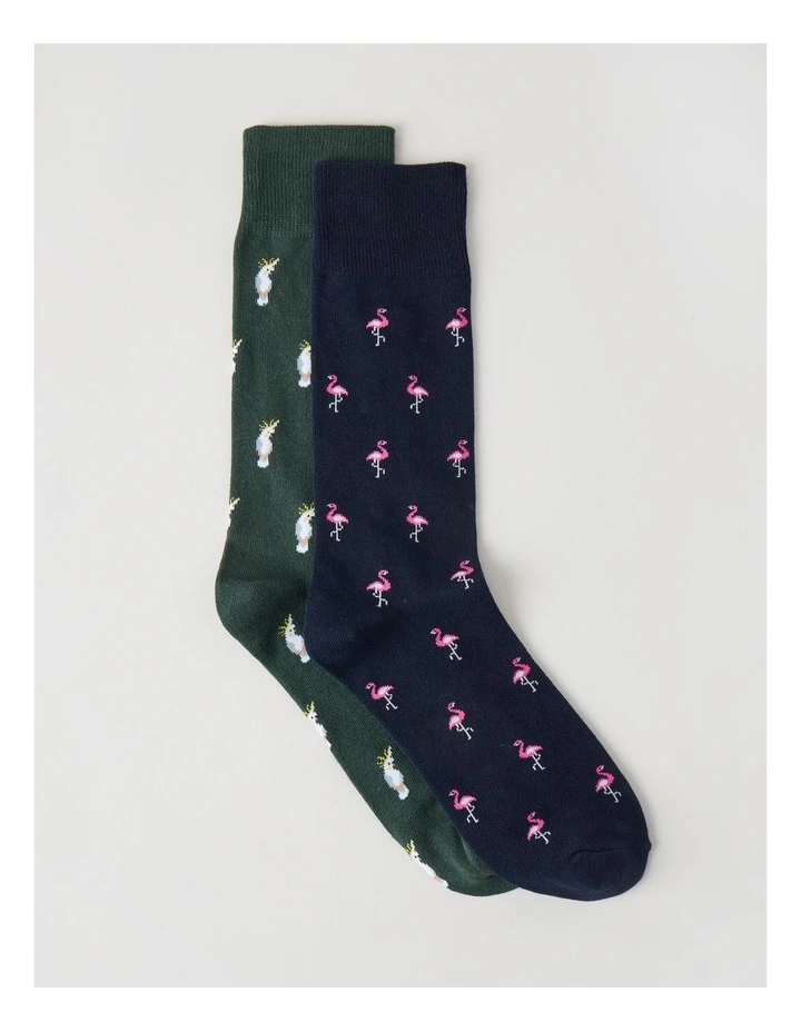 2 Pack Birds Socks in Navy & Shadow Green image 1