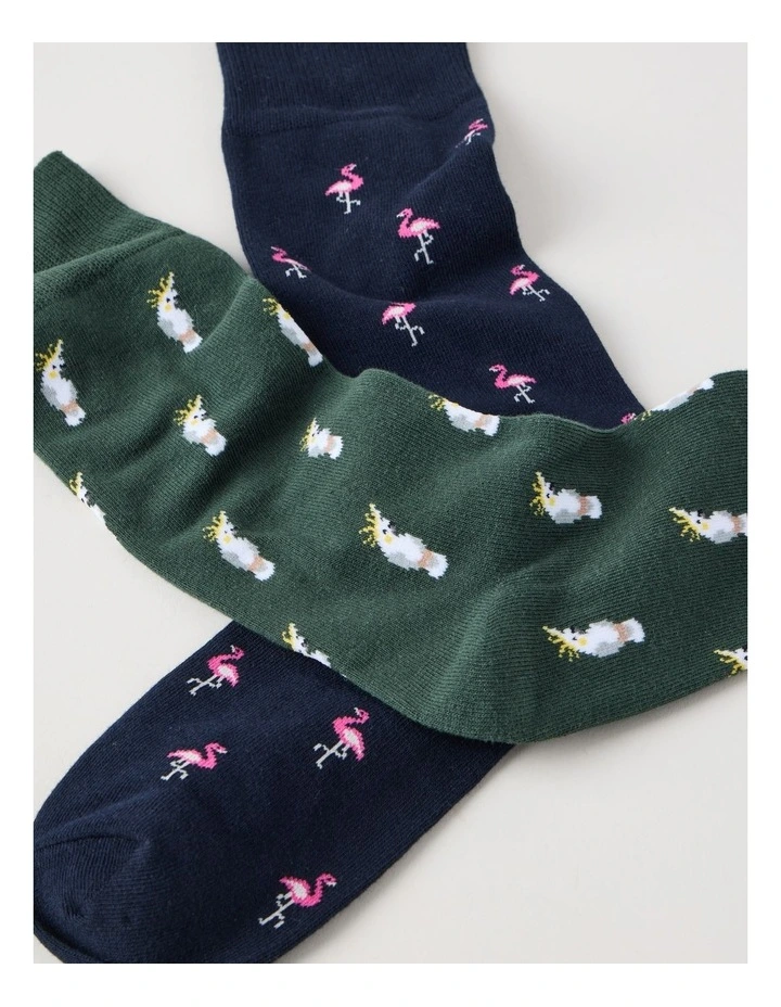 2 Pack Birds Socks in Navy & Shadow Green image 2