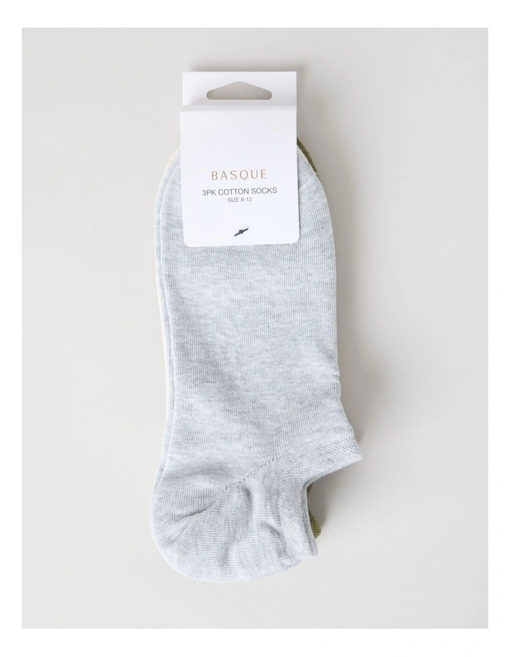 Lowcut Liner Socks 3 Pack in Light Grey Marle, Pumice, and Olive image 3