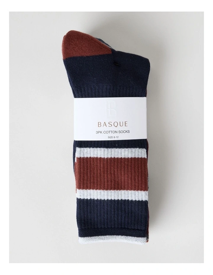 Block Stripe Sports Crew Socks 3 Pack in Khaki, Pumice, and Smokey image 3